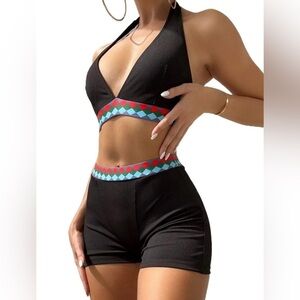 Women Bikini Sets Geometric Print Tape Bikini Swimsuit